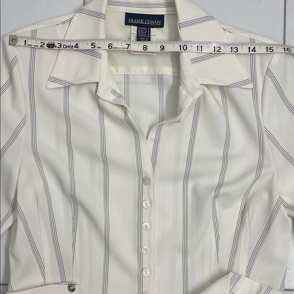 Frank Lyman Design Winter White Striped Blazer Top Button Down Front & Cuffs Sz8 - Picture 13 of 13